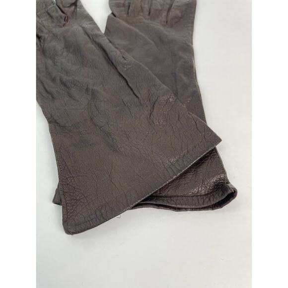 Leather Gloves Womens Size Small Dark Brown Insulated Long Winter Gloves - Picture 2 of 9